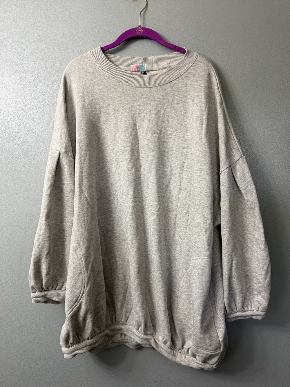 Free People Beach heathered grey oversized puff sleeve sweatshirt medium